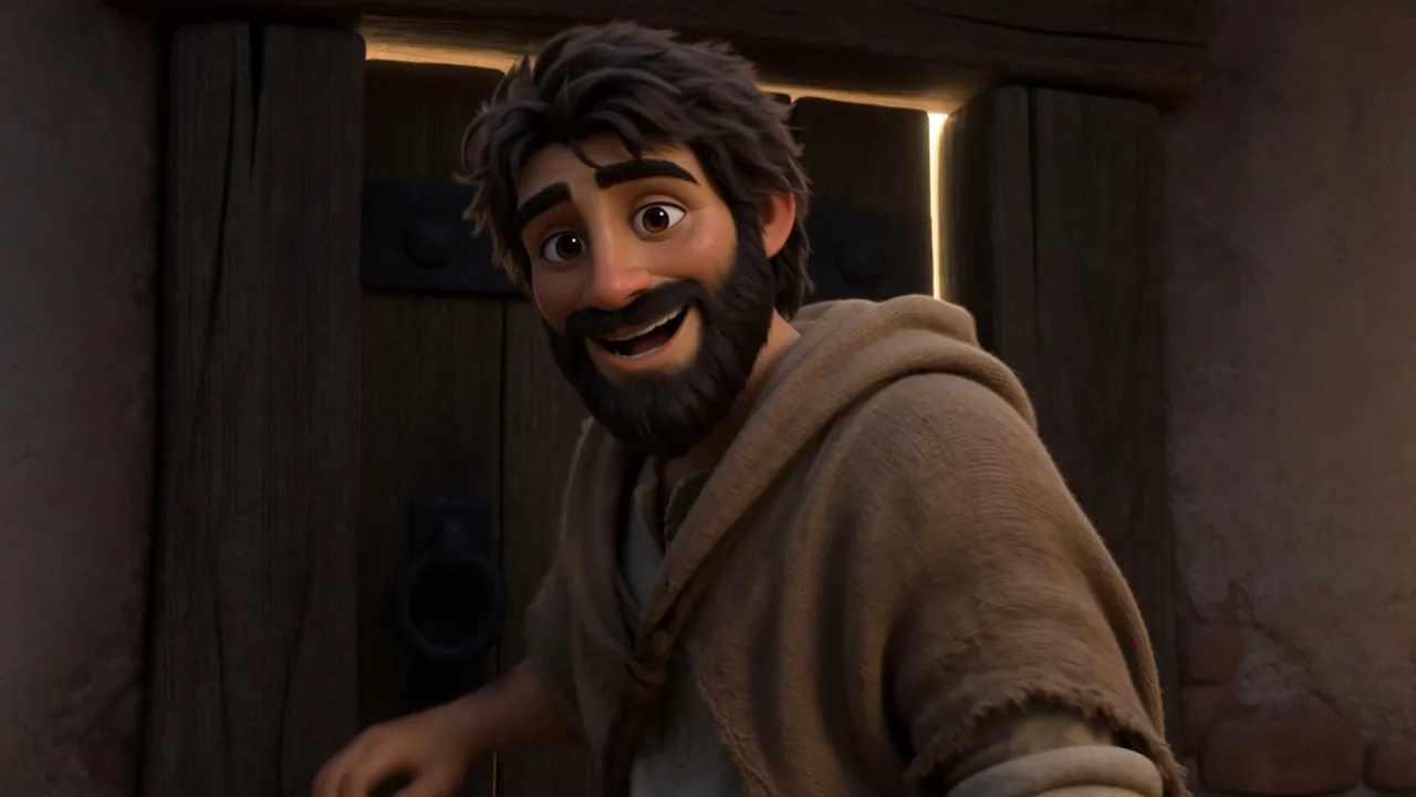 Elisha, grinning, calls down the stairs
