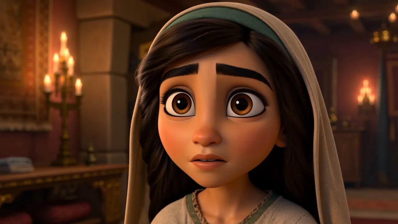 Her face — she is deciding whether to say it