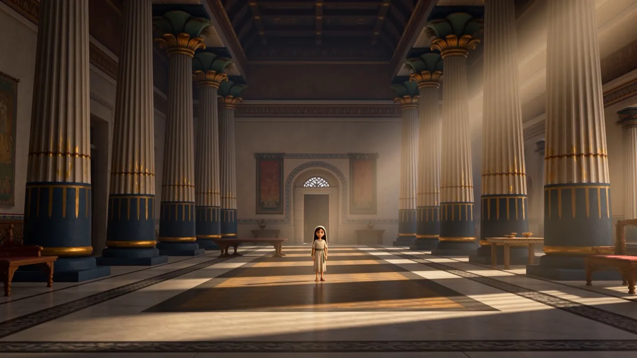 A vast throne hall, one small figure crossing it