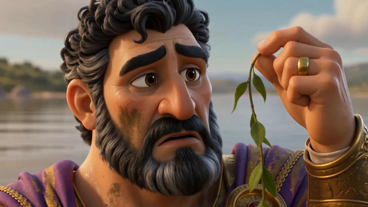 He pulls a weed out of his hair and stares at it