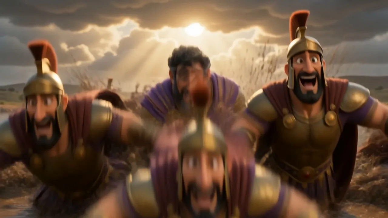 Soldiers breaking ranks and running for the water