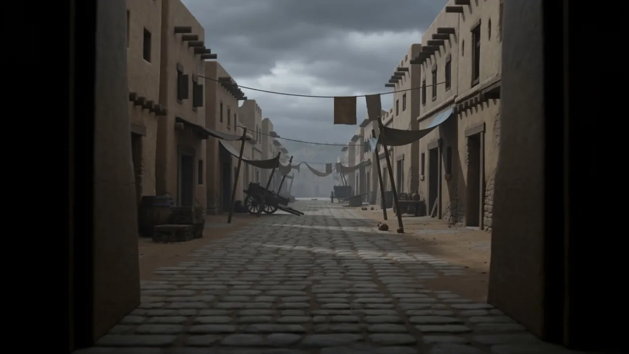 An empty street seen through the gateway