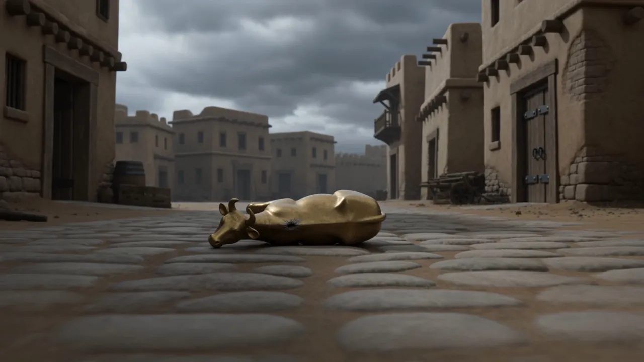 Something gold lying in the middle of the road