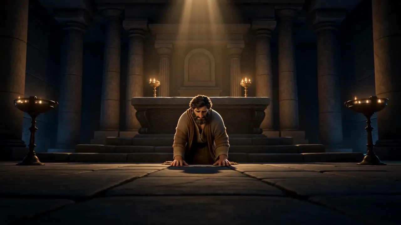 A vast empty hall, one small figure at the far end