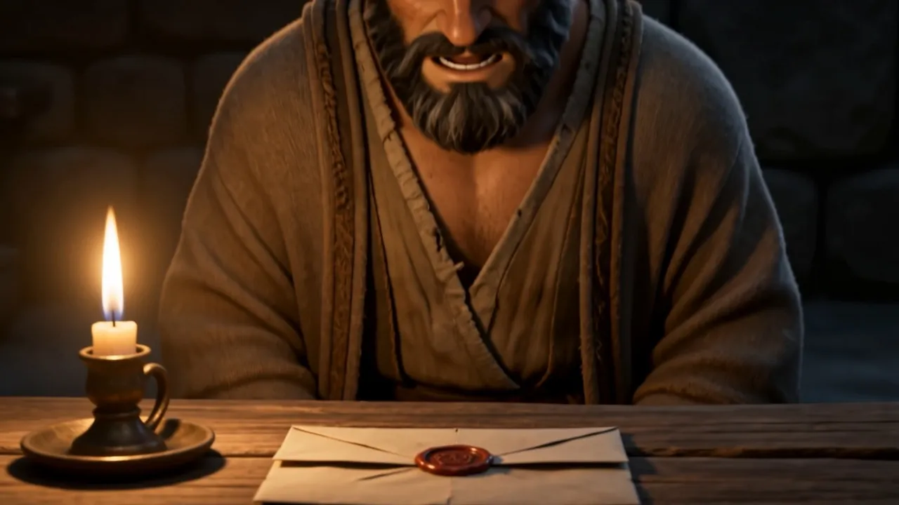 One candle, the letter, and folded hands