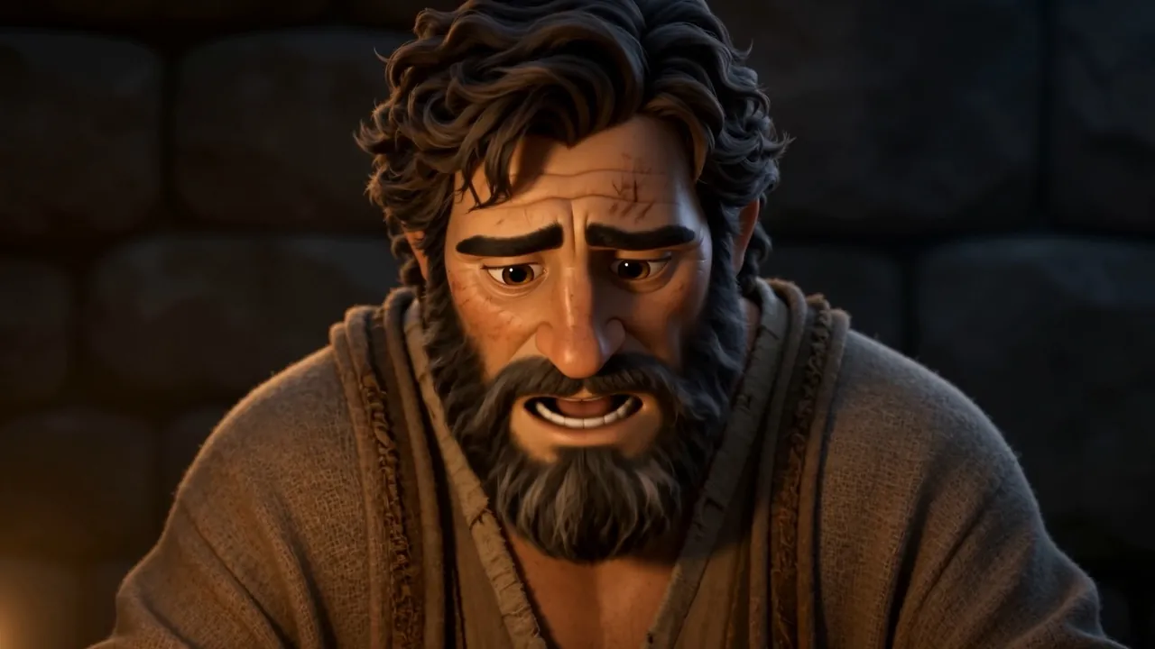 His face by candlelight, still talking
