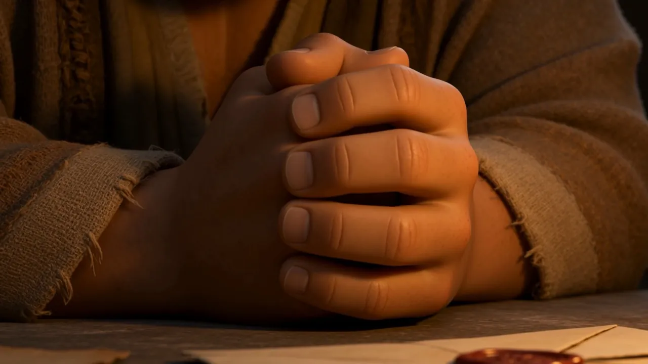Hands closed together on the stone