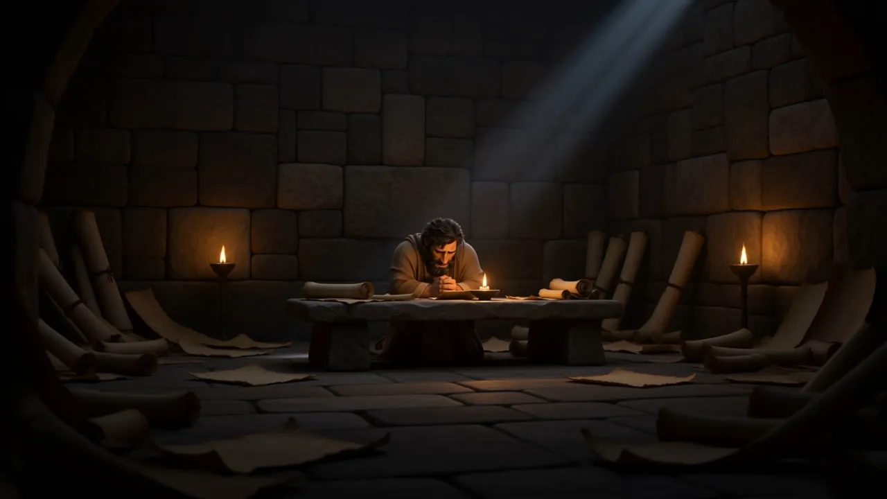 One man, one lamp, a very large dark room