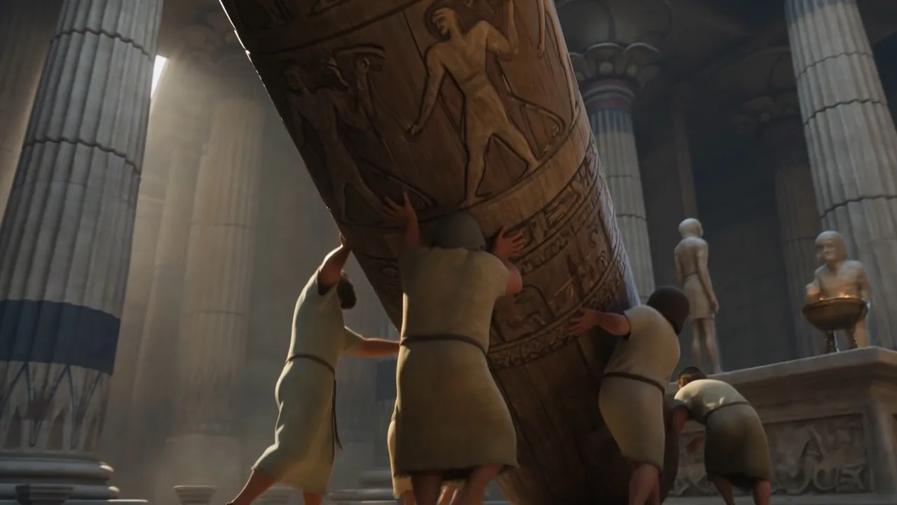 They lever it into place against the temple wall