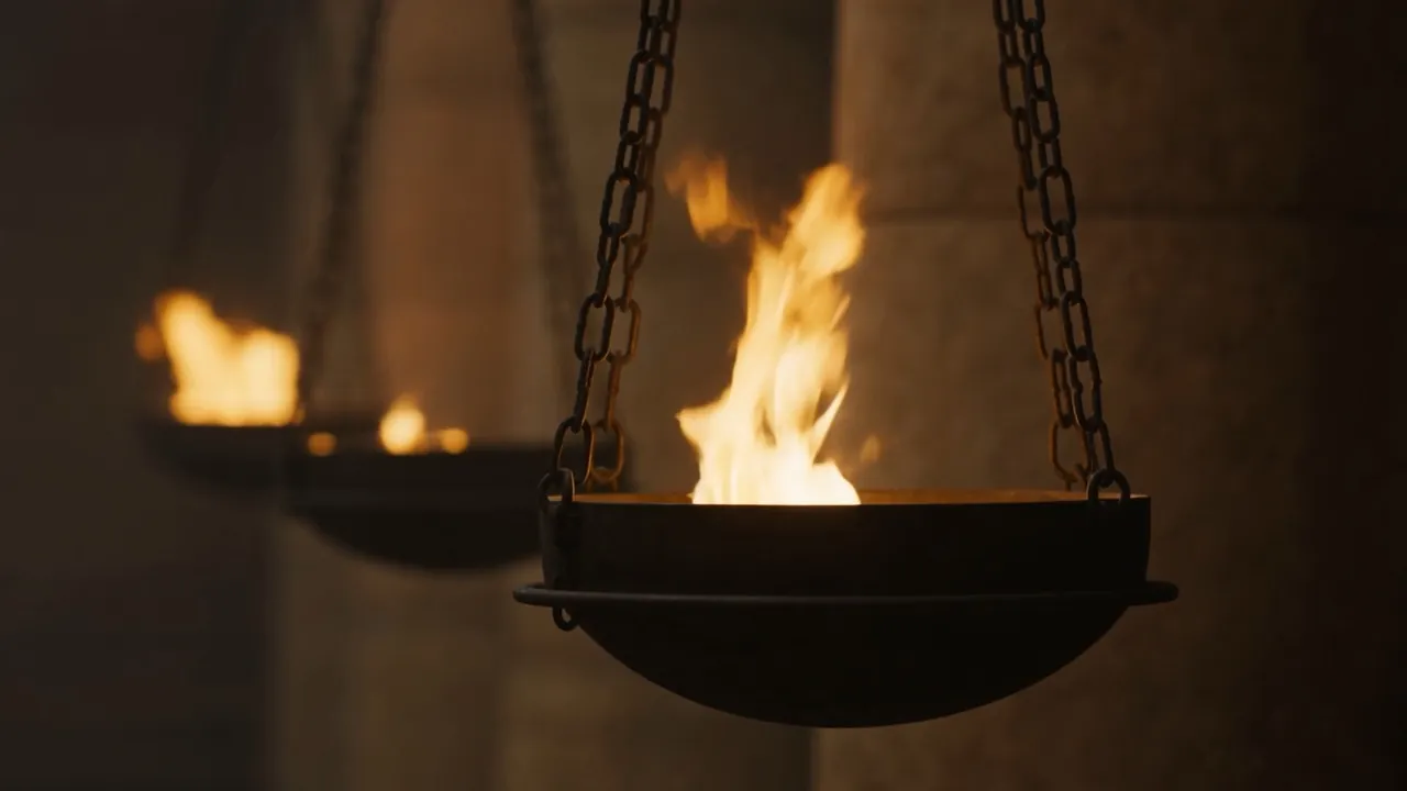 Hanging braziers lit in the courts