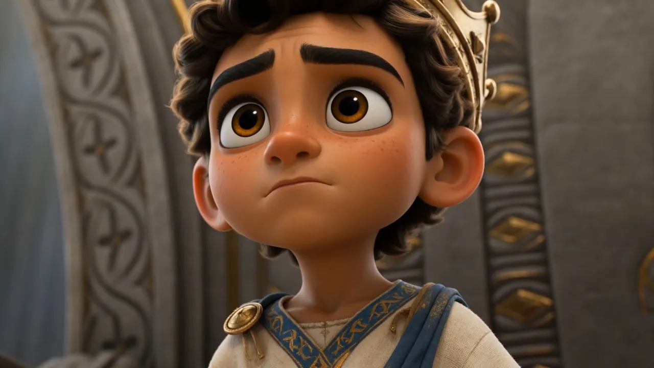 His face — trying very hard to be a king