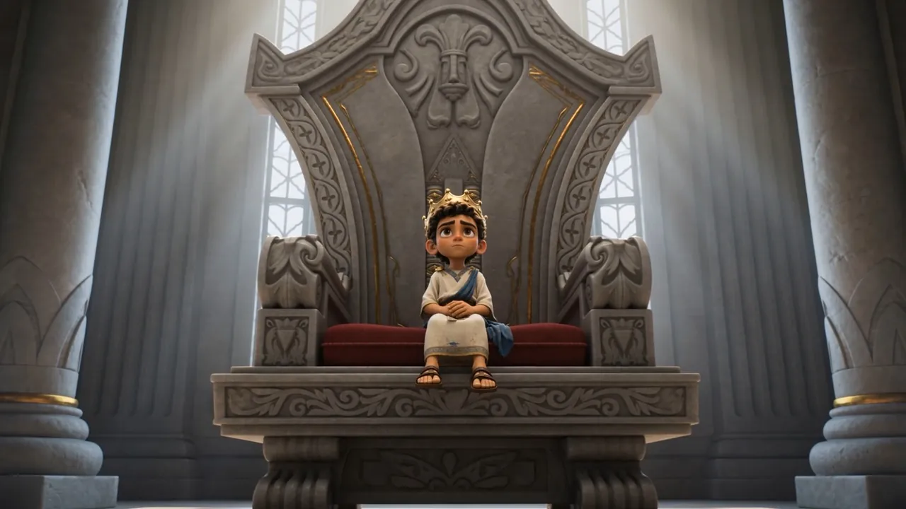 The throne from the back of the hall, and him tiny in it