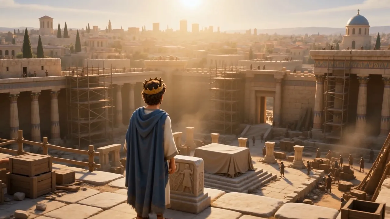 He stands looking out over the repairs at sunrise