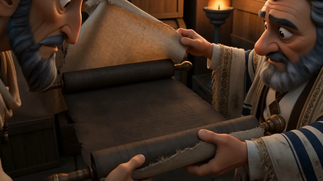 A scroll, rolled on wooden staves