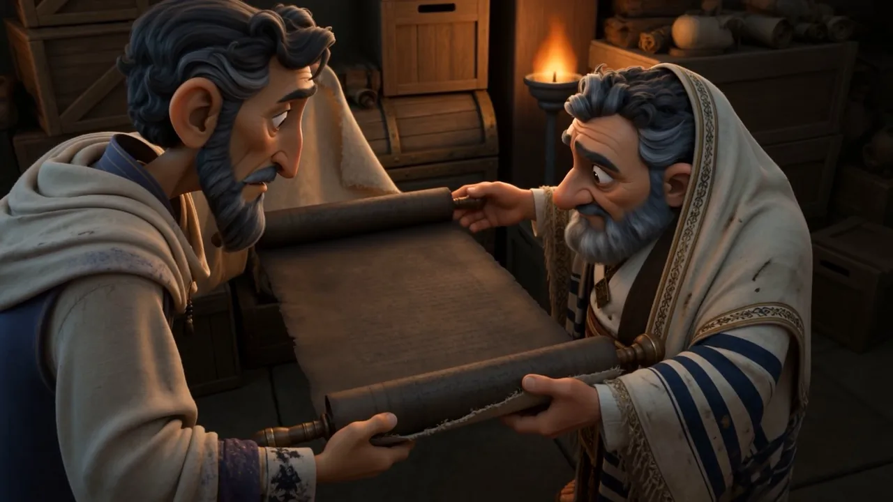 Two men stare at it across a table