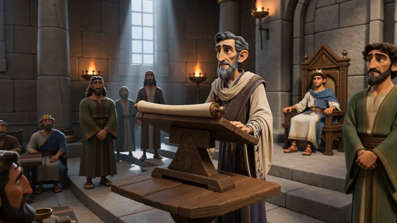 Shaphan opens the scroll and begins