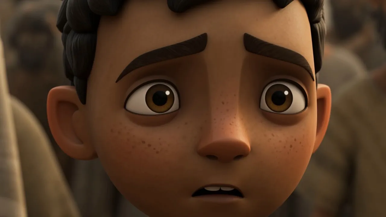 A boy's face, watching the bread