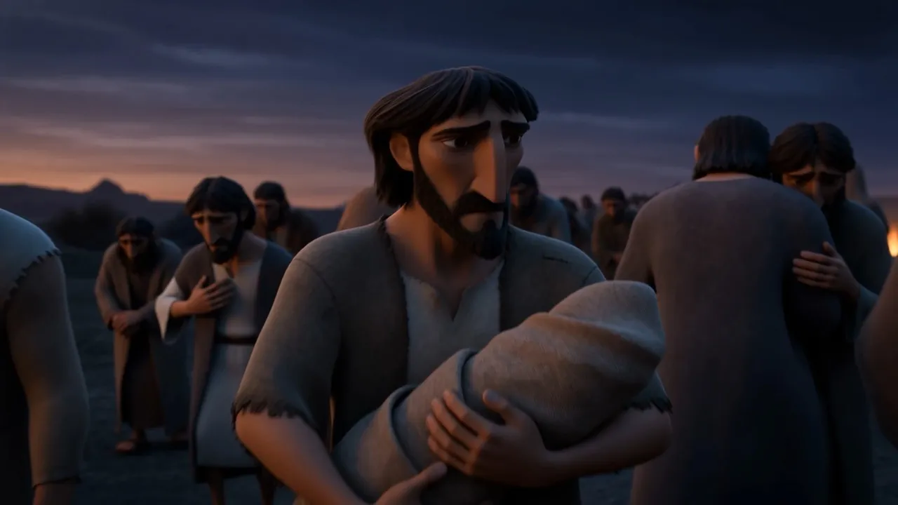 A man carrying a sleeping child