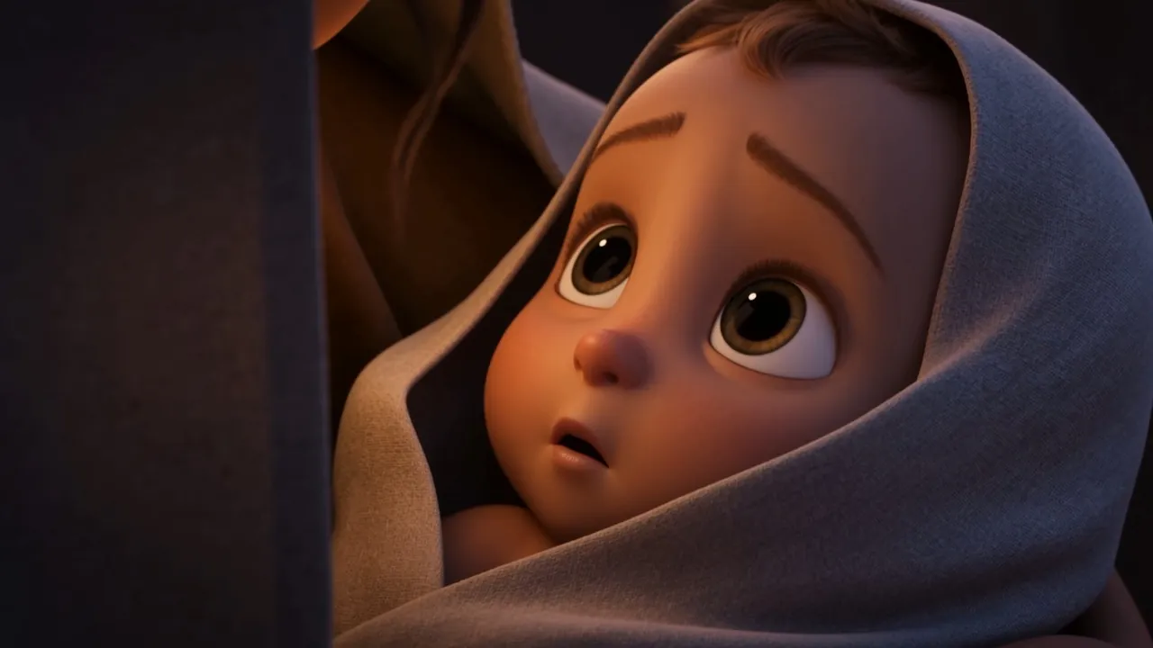 A child's face, turned up to the light