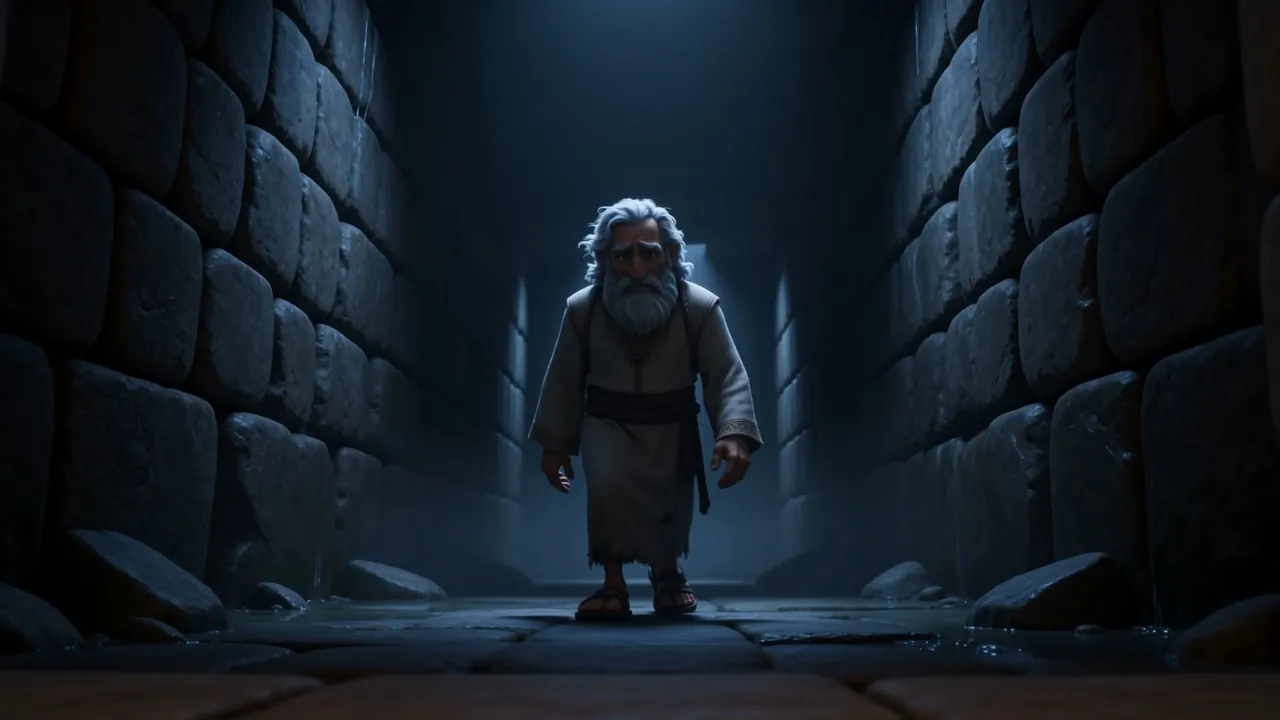 The cell door, from inside, in the dark