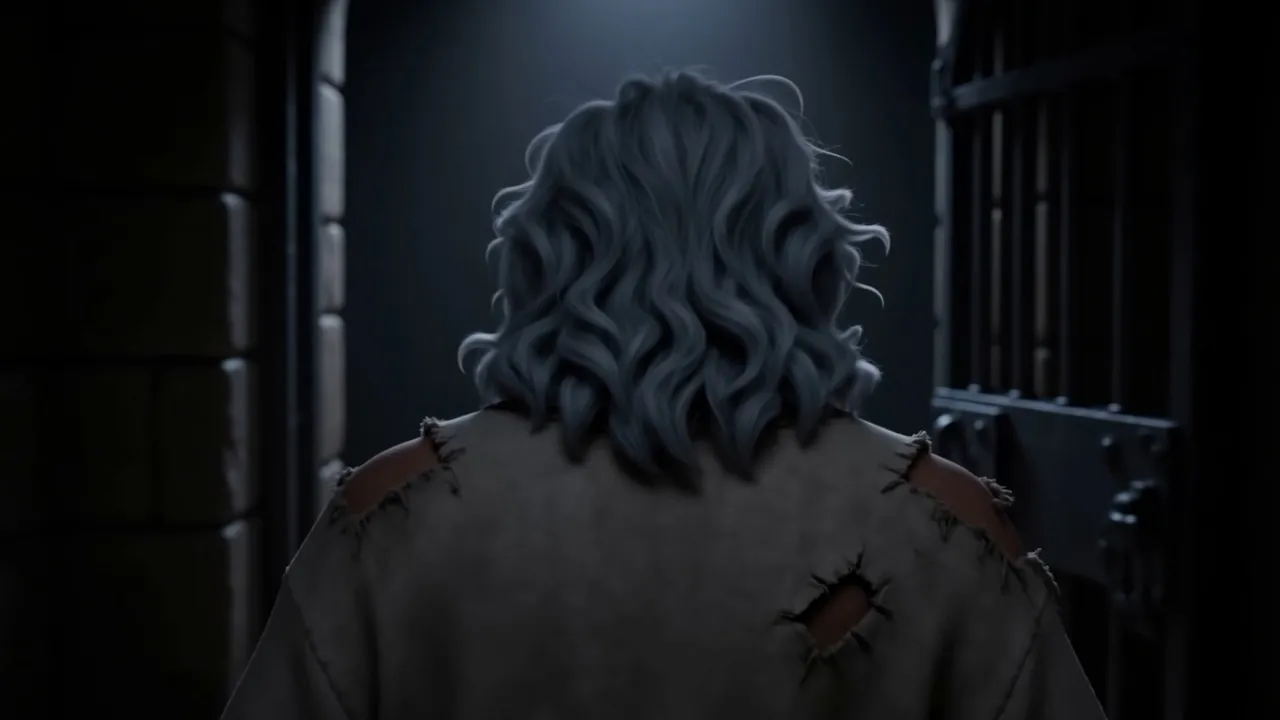 From behind — a small figure in the doorway