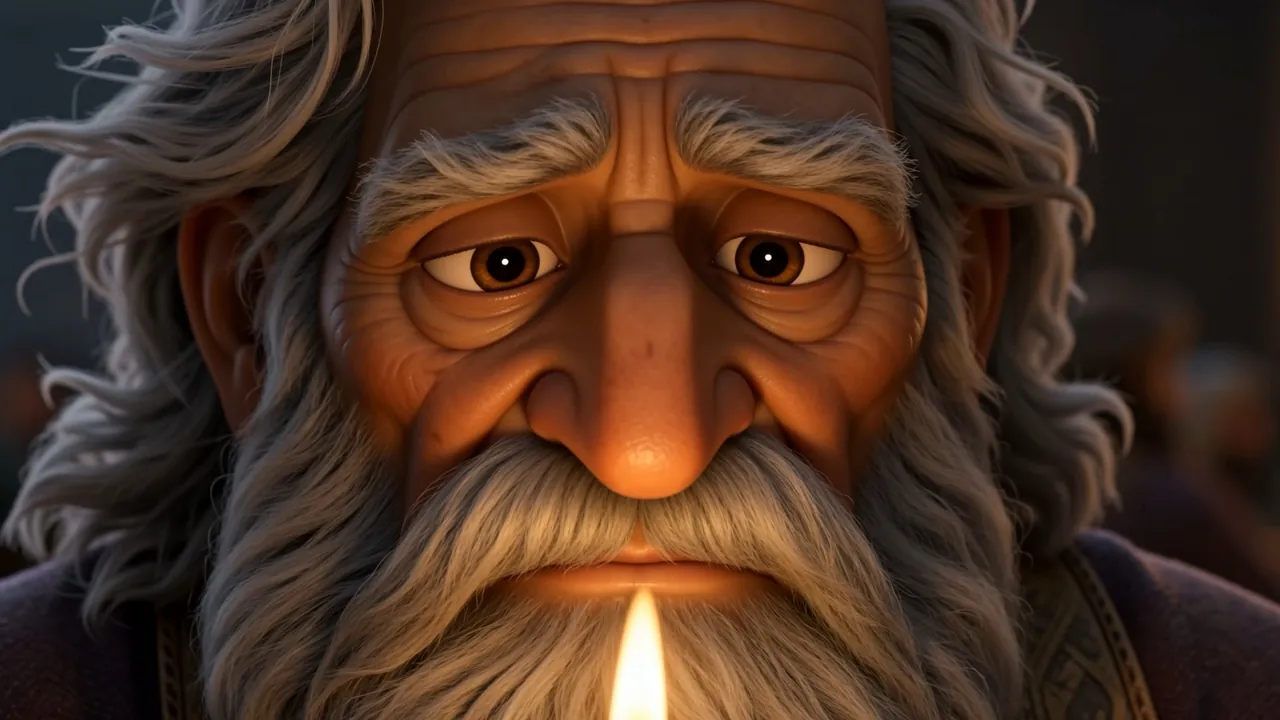 His face behind the flame