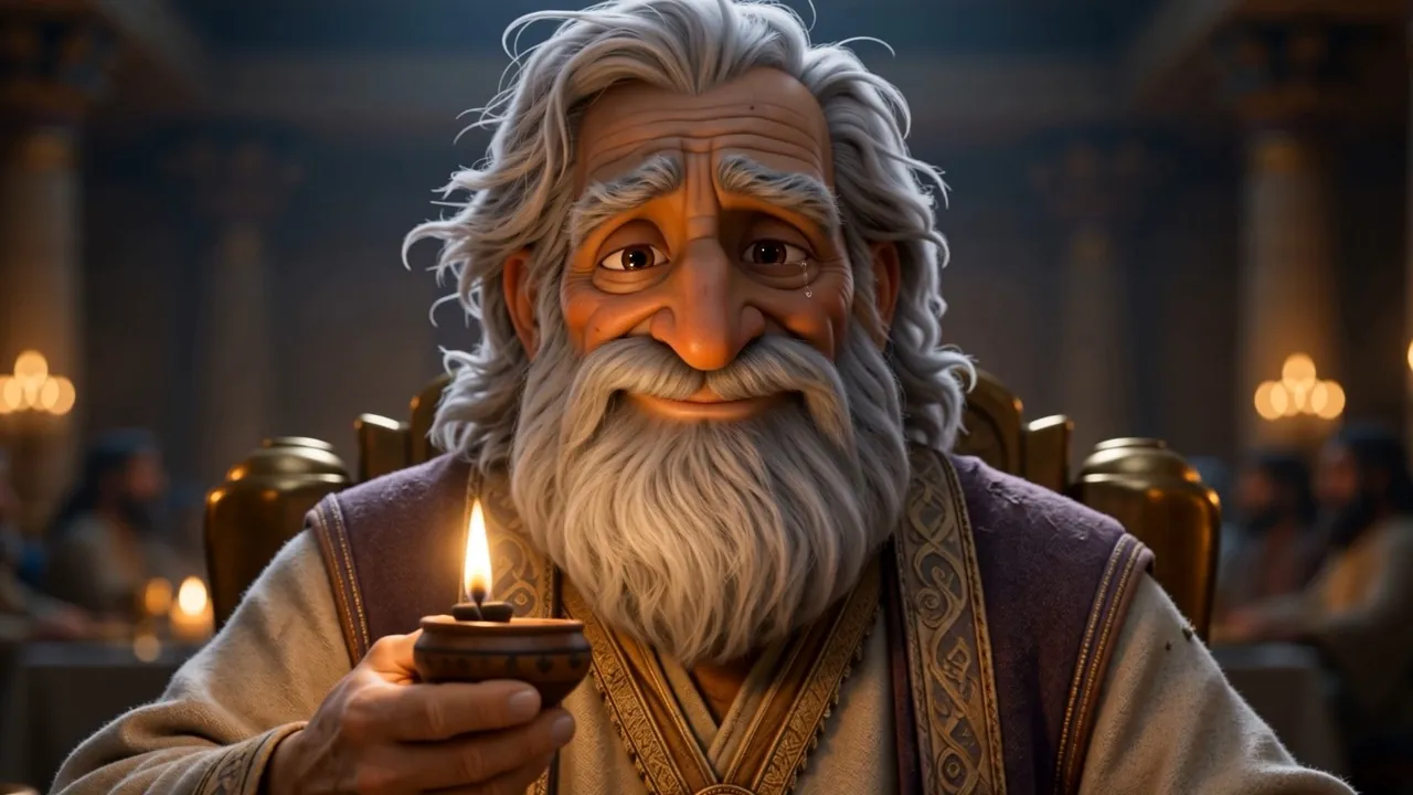 The flame steady in his cupped hands