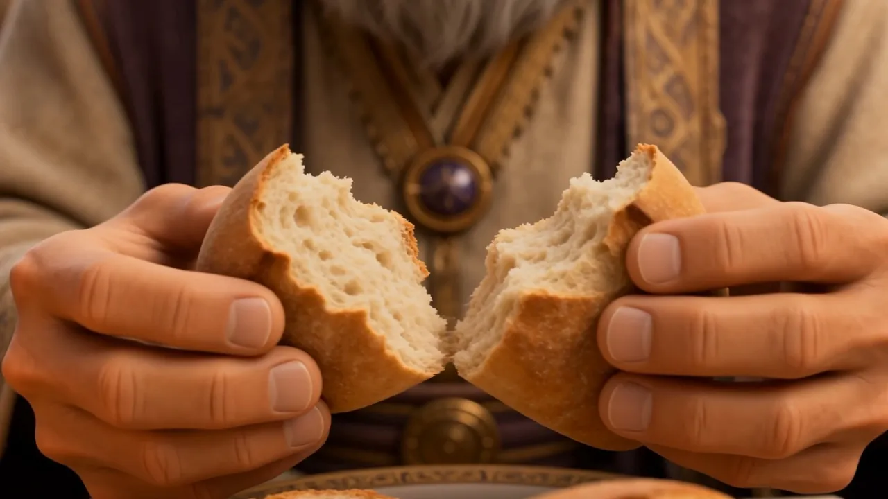 Hands breaking bread, unhurried