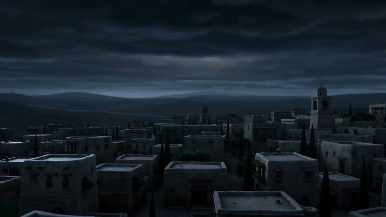 Jerusalem's rooftops in the dark