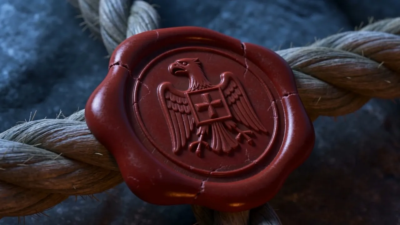 The seal, close — the empire's signature on a grave