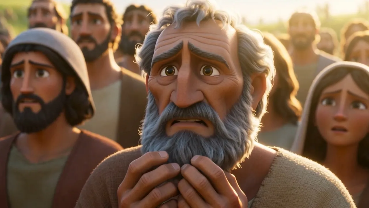 An old man in the crowd with his hands at his mouth