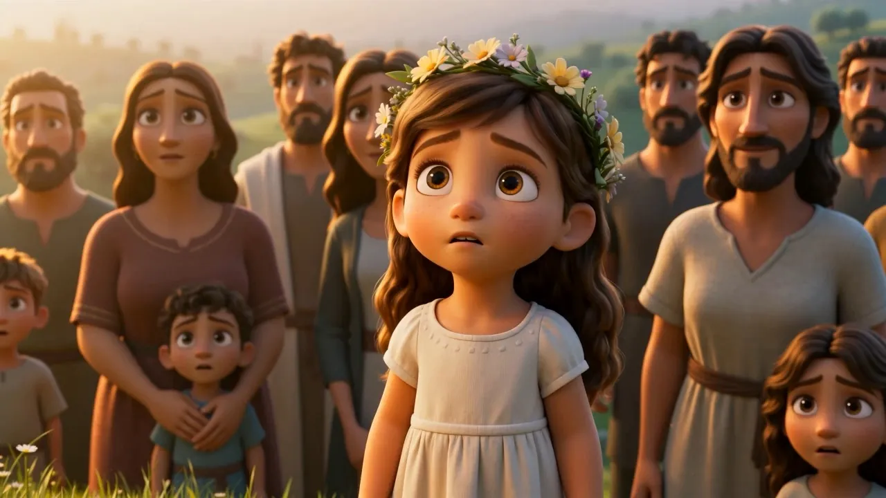 A small girl steps out of the crowd