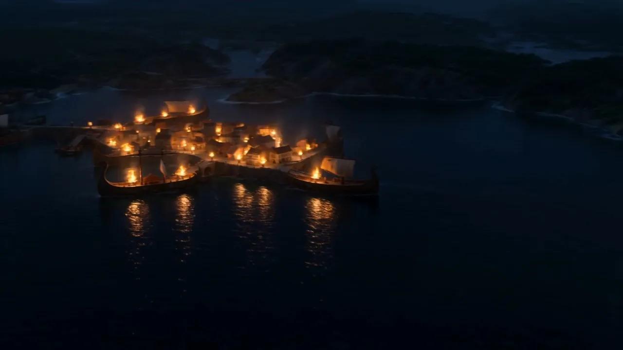 The lights multiplying down the coast