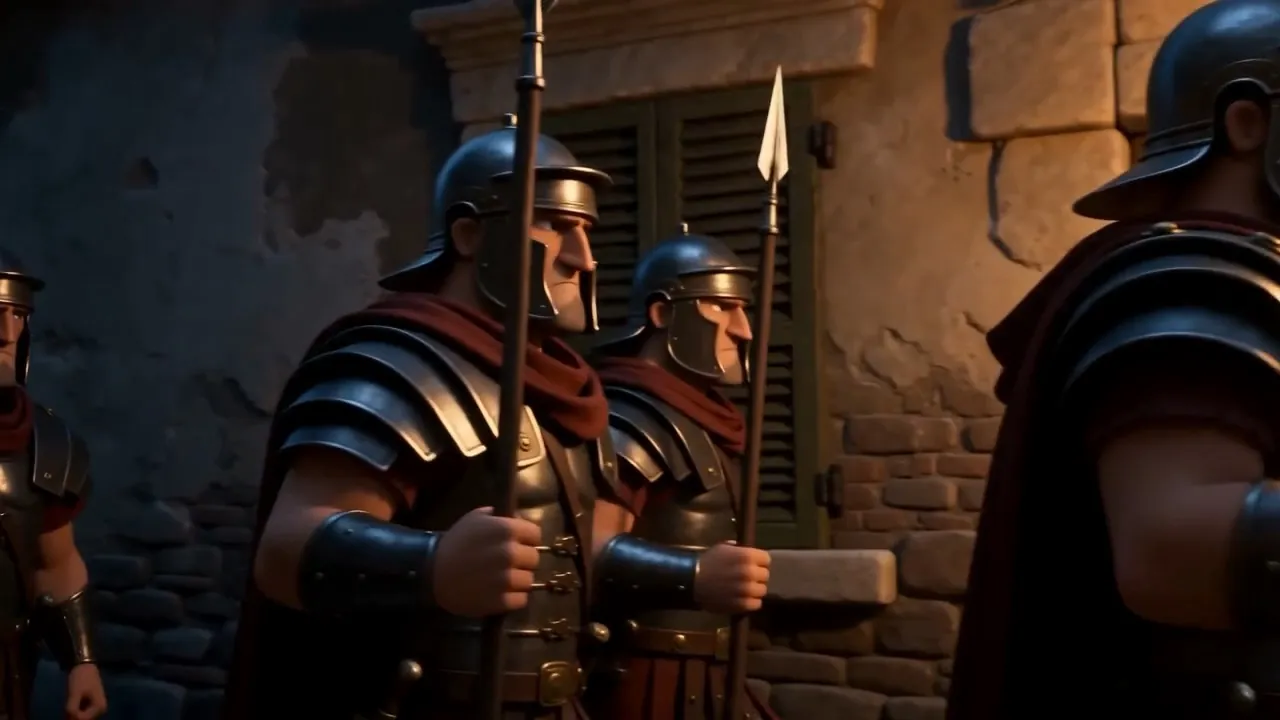Soldiers at a doorway with a written order