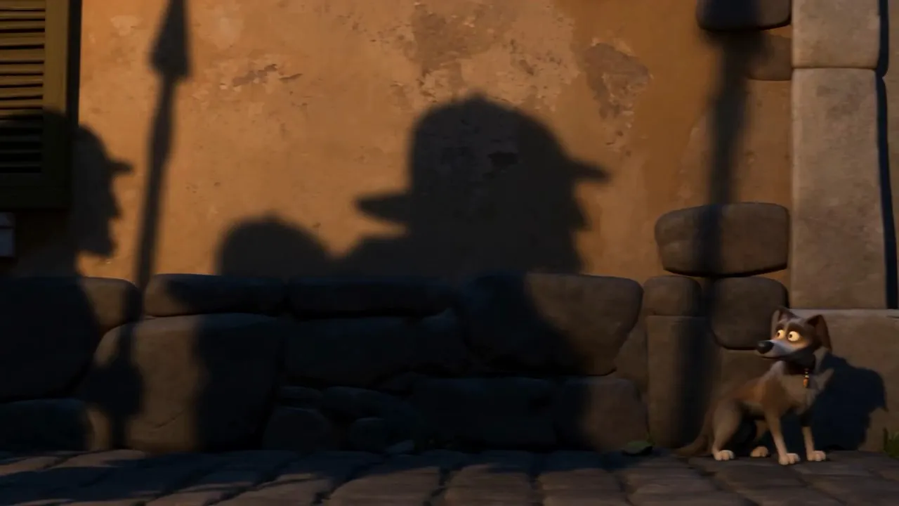 Their shadows thrown huge across a wall
