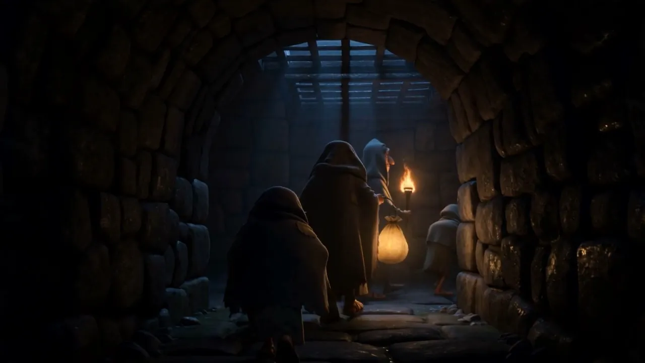 A single lantern in a long dark corridor