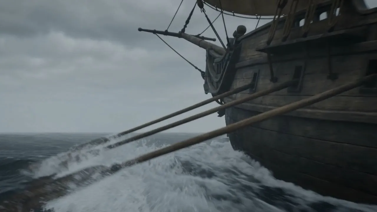 The wake opening behind a ship