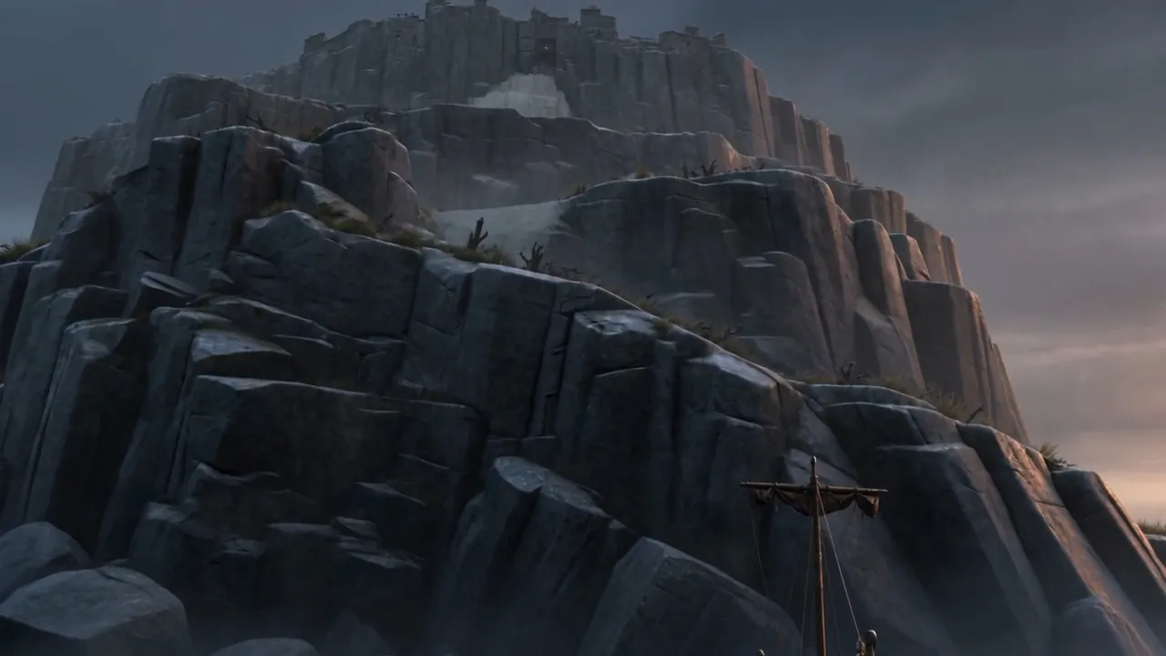 A wall of black basalt cliffs