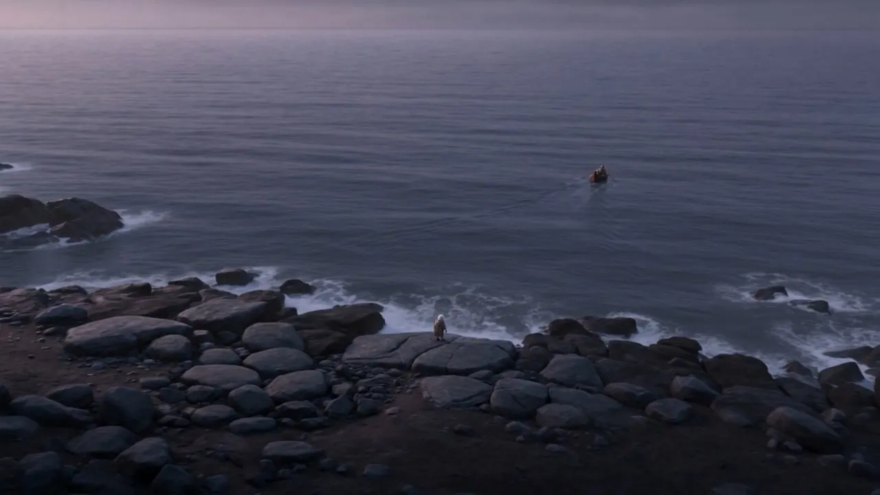 One figure on a very large empty shore