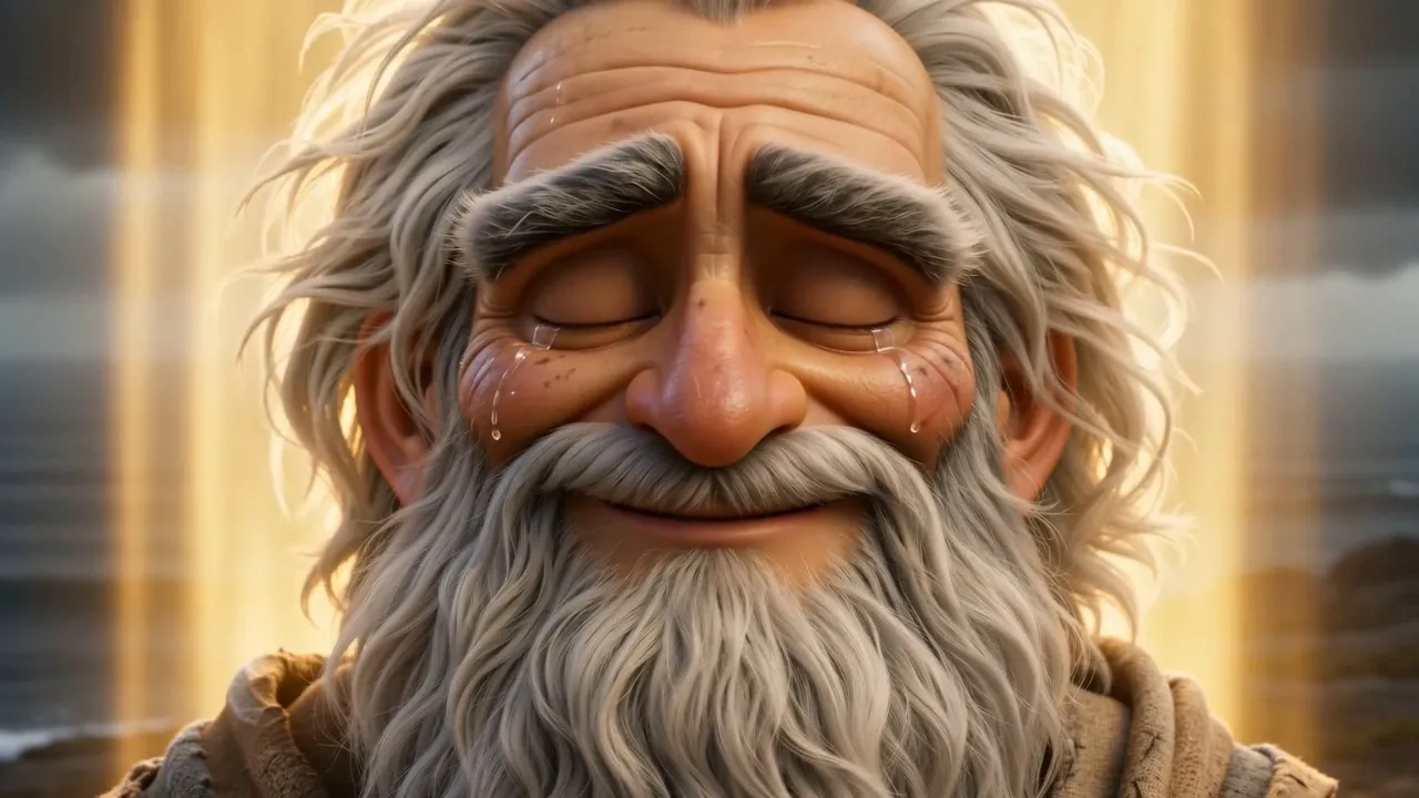His face, tears, eyes closed