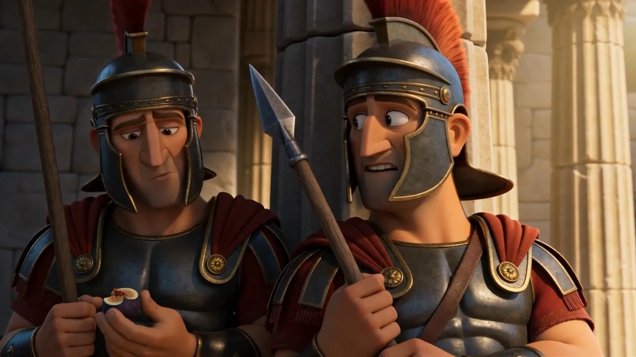 The second guard, chewing a fig, not looking up: maybe carry some water