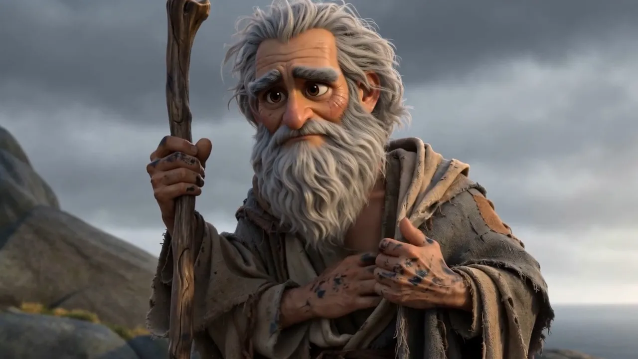 Inside his cloak, over his heart. His hand stays pressed there