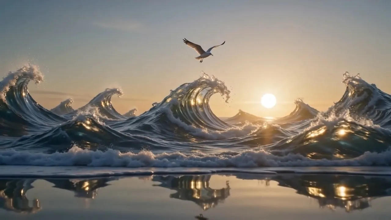 The whole sea to the horizon, every crest paused like a held breath