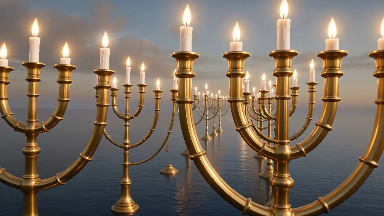 Each crowned with white flame, steady in the windless air