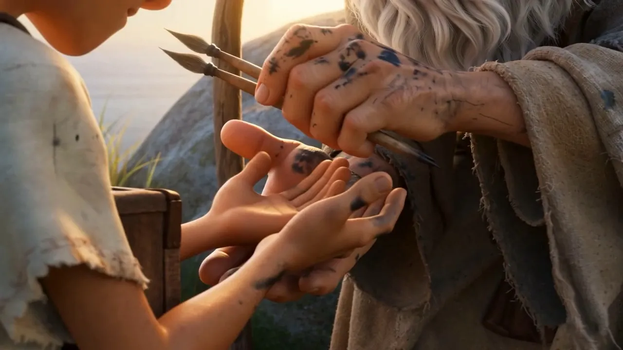 And presses them back into the ink-stained young hands