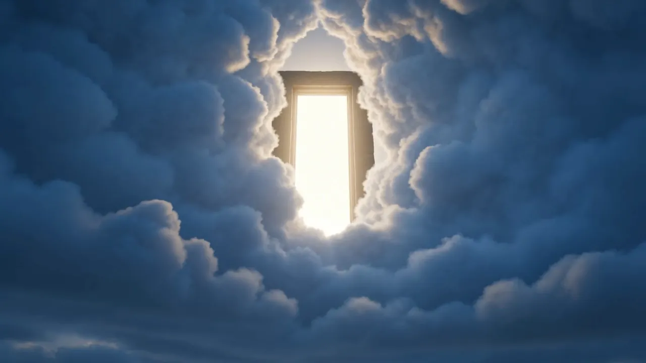 Set in the sky like a doorway in a wall: an open door