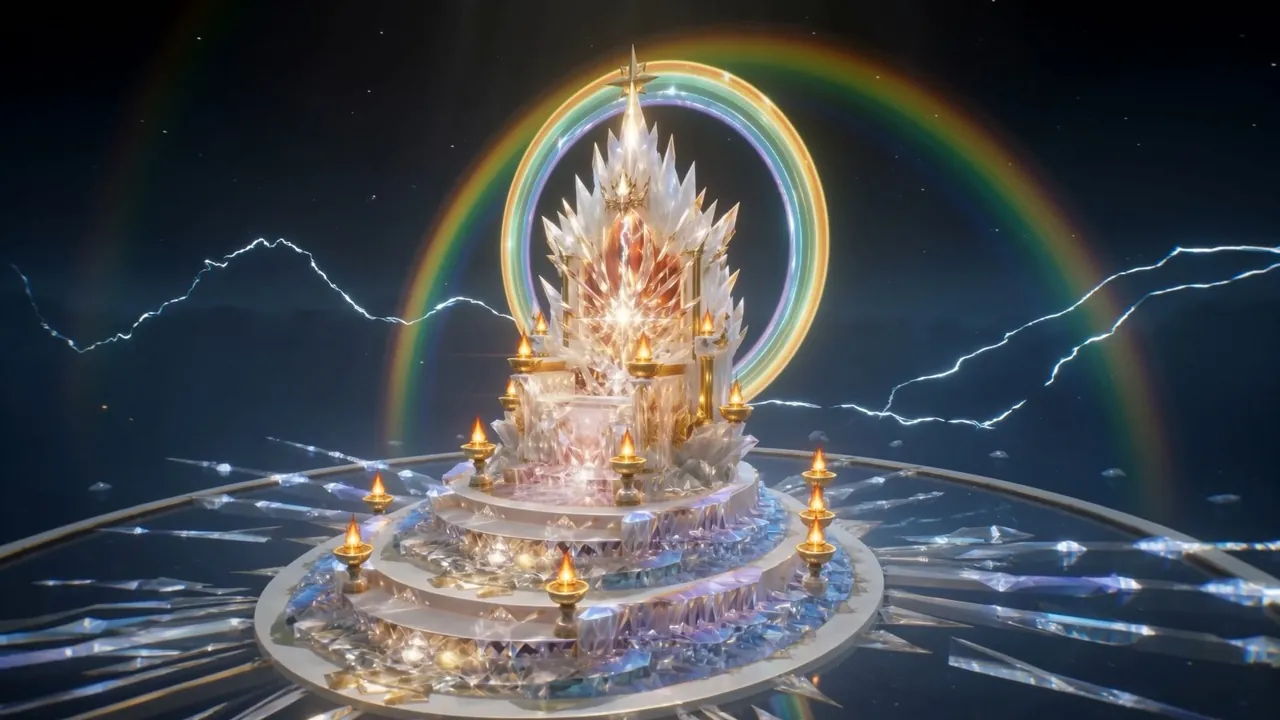 From the throne's depths, lightning unfurls in slow rivers of white fire