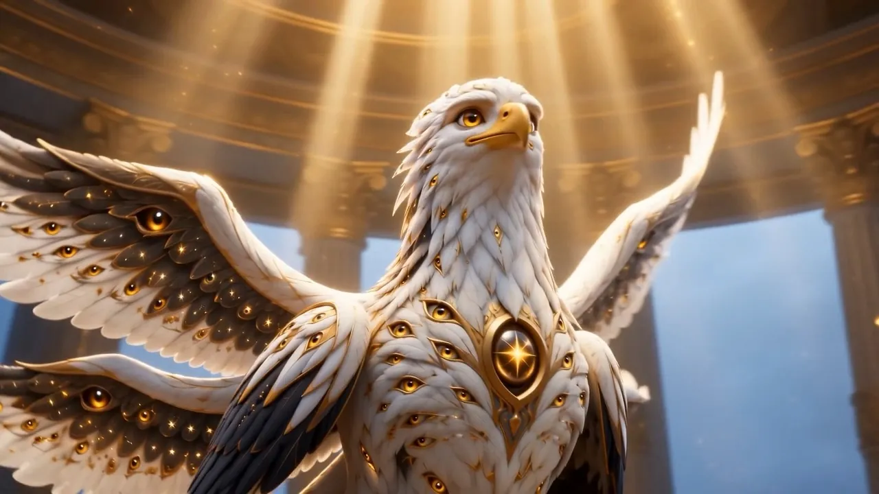 One a soaring eagle, wingspan like weather, eyes of noon