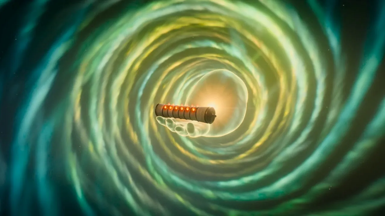 At the heart of the light, something rests: a scroll