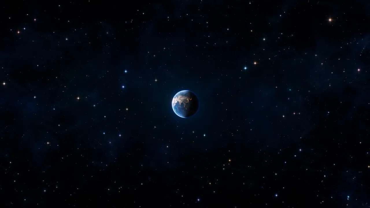 Down over a small blue world turning in the dark
